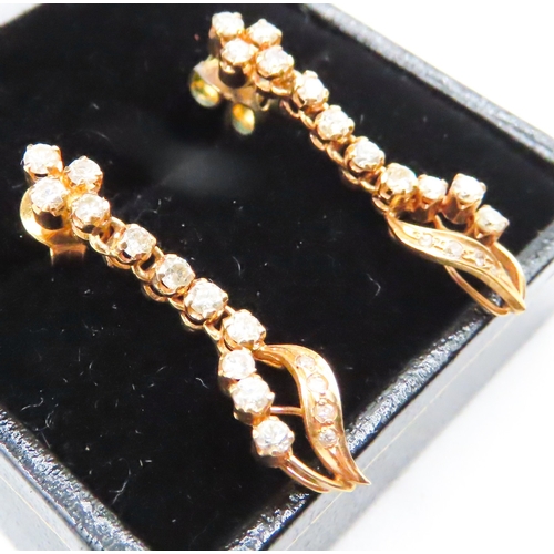 96 - Matching Diamond Cluster Ser Floral Motif Drop Earrings Mounted in 22 Carat Yellow Gold 3cm Drop