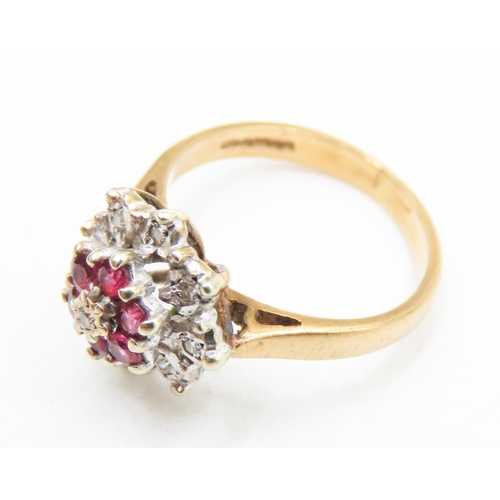 99 - Diamond and Ruby Set Ladies Floral Motif Cluster Ring Set in 9 Carat Yellow Gold Ring Size I and a H... 