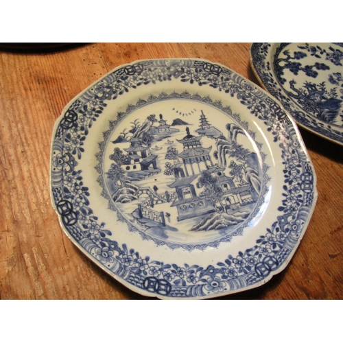 1001 - Two Eighteenth Century Chinese Dishes Blue and White Pattern Each Approximately 8 Inches Diameter