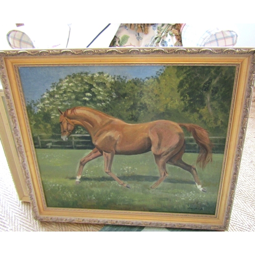 1010 - Joan Sleigh Equine Portrait Chestnut Mare Trees Beyond Oil on Canvas Approximately 20 Inches High x ... 