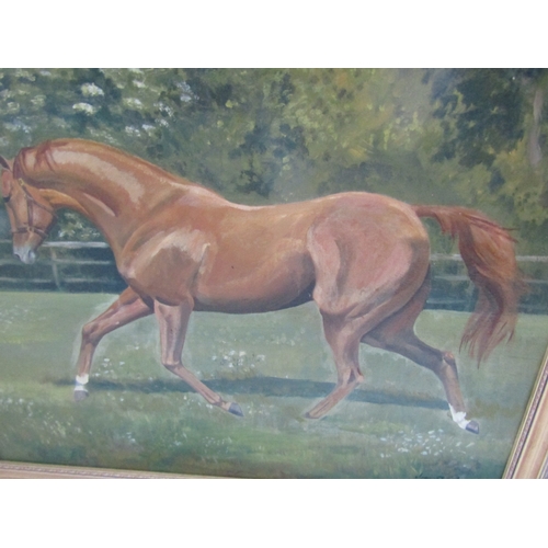 1010 - Joan Sleigh Equine Portrait Chestnut Mare Trees Beyond Oil on Canvas Approximately 20 Inches High x ... 