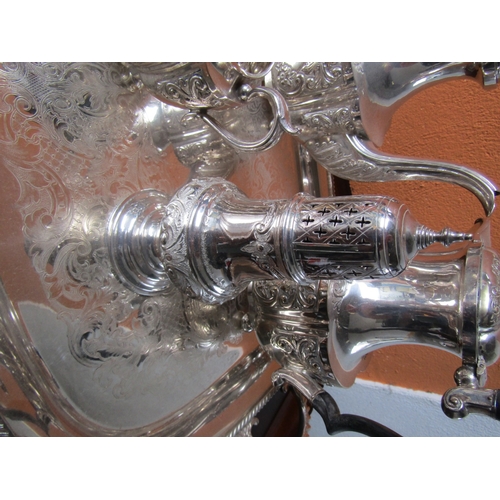 1015 - Antique Seven Piece Silver Plated Tea Set Finely Detailed with Matching Silver Plated Tray of Genero... 