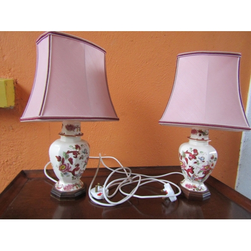 1021 - Masons Iron Stone Pair of Table Lamps Pagoda Shades Each Electrified Working Order Each Approximatel... 