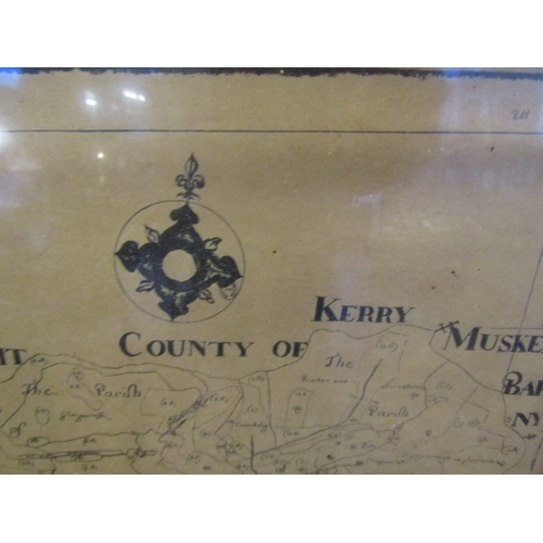 1022 - Antique Irish Map Detailing Cork, Kerry and Bantry Approximately 22 Inches Wide x 12 Inches High