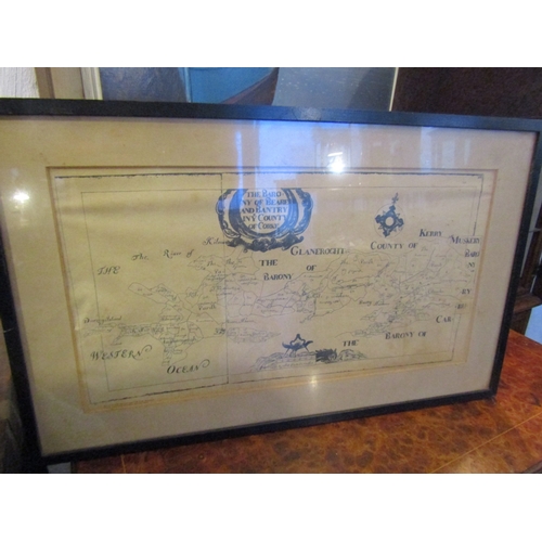 1022 - Antique Irish Map Detailing Cork, Kerry and Bantry Approximately 22 Inches Wide x 12 Inches High