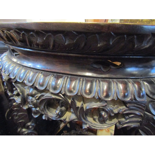 1037 - Imposing Antique Chinese Stand Carved Hardwood with Inset Rouge Marble Top Approximately 20 Inches D... 