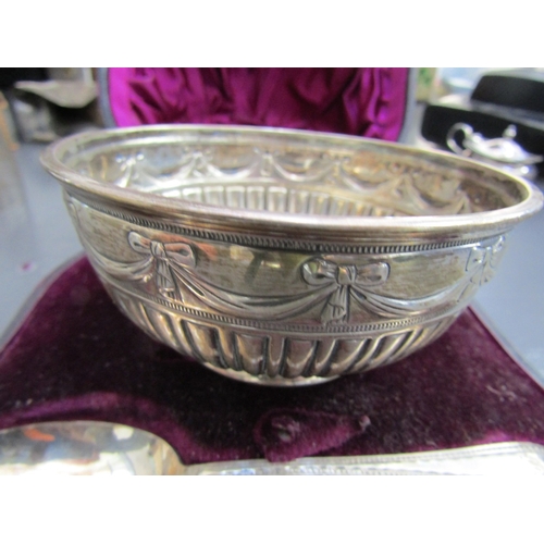 1059 - Silver Porringer with Adams Swag Motif Decoration Gadrooned Well Serving Spoon Present Contained Wit... 