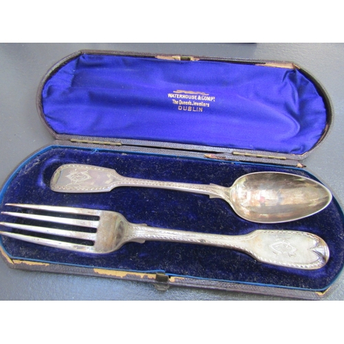 1060 - Irish Silver Travelling Fork and Spoon Fiddle Pattern Contained Within Original Presentation Box