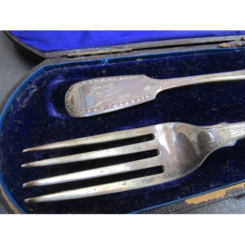 1060 - Irish Silver Travelling Fork and Spoon Fiddle Pattern Contained Within Original Presentation Box