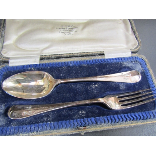 1066 - Silver Travelling Fork and Spoon Contained Within Original Presentation Case