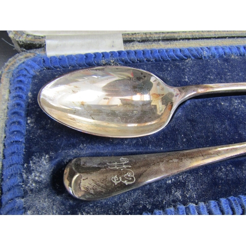 1066 - Silver Travelling Fork and Spoon Contained Within Original Presentation Case