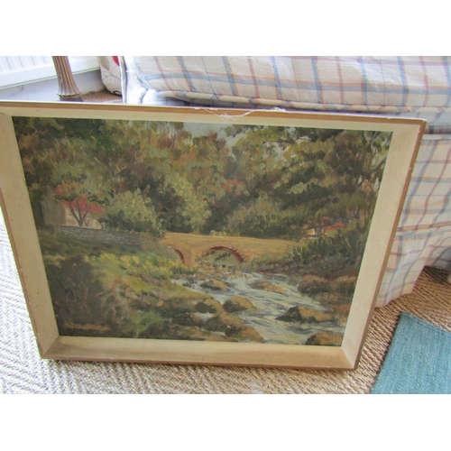 1074 - Harold Page River Scene with Bridge Oil on Board Approximately 12 Inches High x 16 Inches Wide Signe... 