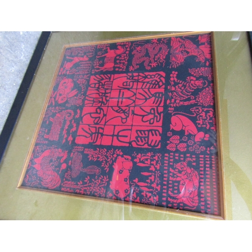 1082 - Oriental School Block Woodcut Print Contained Ebonised Frame Approximately 18 Inches Square