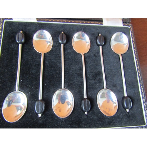 1089 - Set of Six Silver Coffee Spoons Coffee Bean Motif Finger Rests