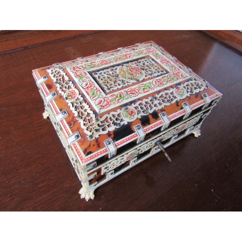 1090 - Anglo Indian Vizagapatam Jewellery Box Lined Interior Finely Detailed Throughout Approximately 7 Inc... 