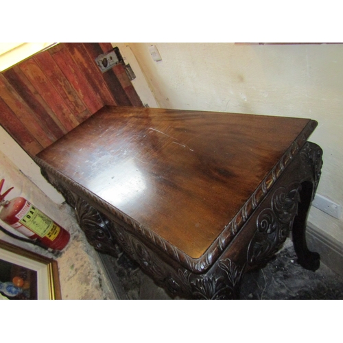 1095 - Irish Chippendale  Side Table Mahogany Carved Mask Decoration to Frieze Above Claw and Ball Supports... 