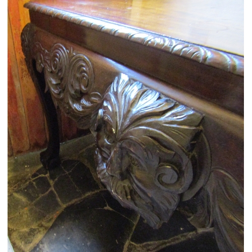 1095 - Irish Chippendale  Side Table Mahogany Carved Mask Decoration to Frieze Above Claw and Ball Supports... 