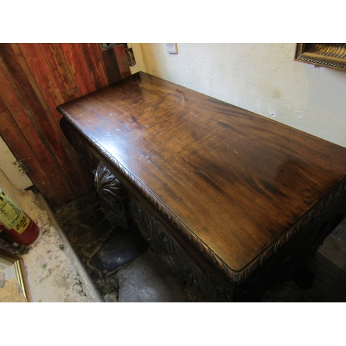 1095 - Irish Chippendale  Side Table Mahogany Carved Mask Decoration to Frieze Above Claw and Ball Supports... 