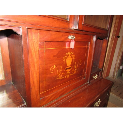 1099 - Victorian Rosewood Marquetry Decorated Secretaire Cabinet Glazed Twin Doors Above Cupboard Base Appr... 