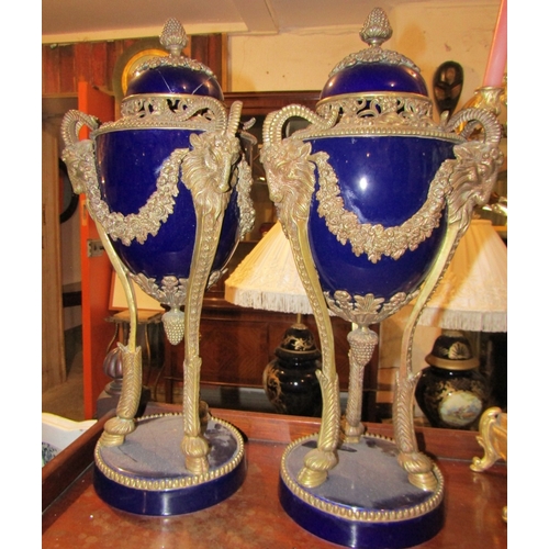 1108 - Pair of Ormolu Mounted Table Ends Sevres Porcelain French One Cover Damaged Each Approximately 22 In... 