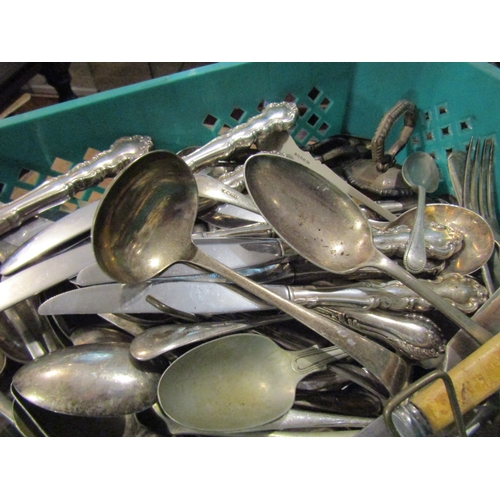 1115 - Collection of Various Antique Silver Plate Contained Within Green Crate Quantity as Photographed