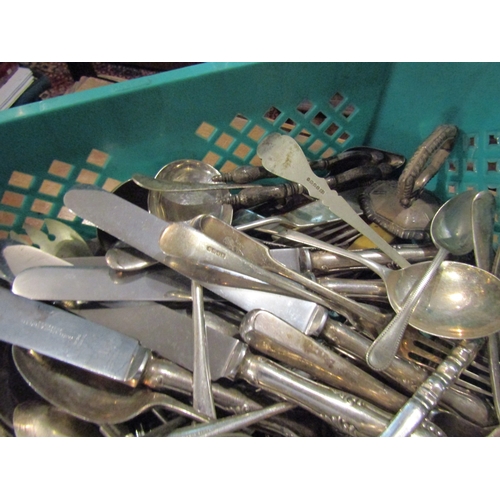 1115 - Collection of Various Antique Silver Plate Contained Within Green Crate Quantity as Photographed