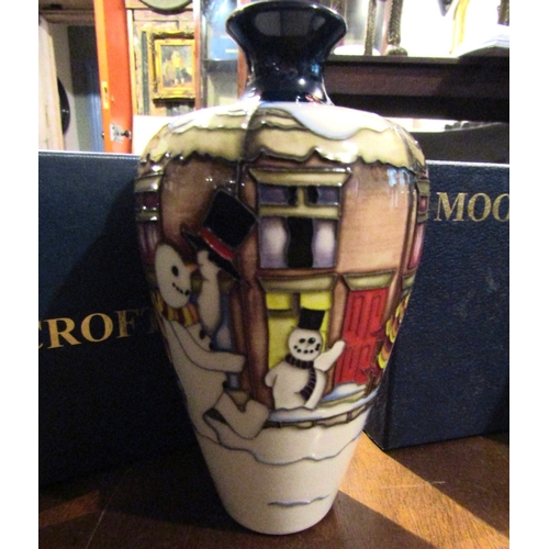 1118 - Moorcroft Christmas Theme Vase with Snowmen Approximately 8 Inches High with Original Presentation B... 