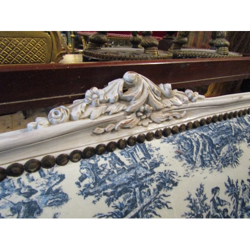 1121 - French Salon Settee with Blue and White Upholstery French Cream Painted Approximately 6ft 6 Inches W... 