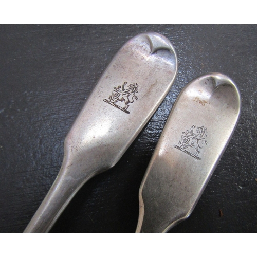 1127 - Five Silver Table Forks Fiddle Pattern Engraved with Crests