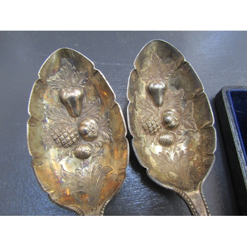 1130 - Pair of Silver Plated Berry Spoons Full Size and Silver Spoon Contained Within Original Presentation... 