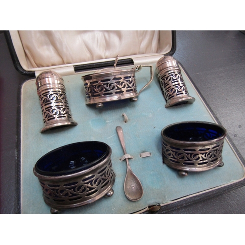 1138 - Five Part Table Set Including Salt Cellars Table Cruets and Mustard Pot with Mustard Spoon Contained... 