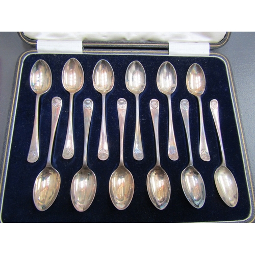 1141 - Full Set of Twelve Solid Silver Teaspoons Contained Within Original West and Son Presentation Box