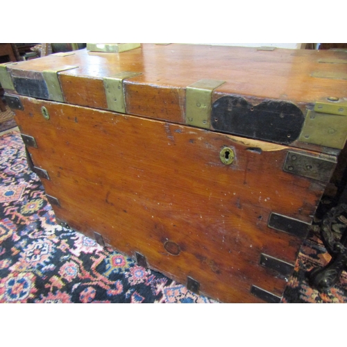 1142 - Antique Brass Bound Silver Chest Side Carry Handle Approximately 34 Inches Wide x 26 Inches High