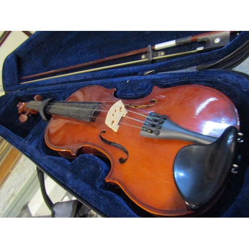 1144 - Violin and Bow Contained Within Padded Travelling Case Working Order