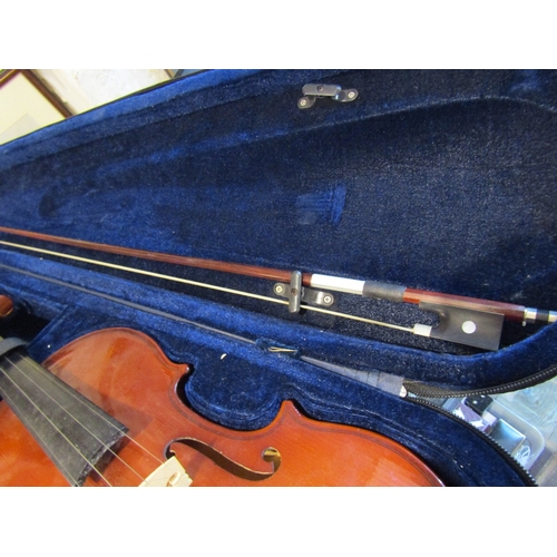 1144 - Violin and Bow Contained Within Padded Travelling Case Working Order