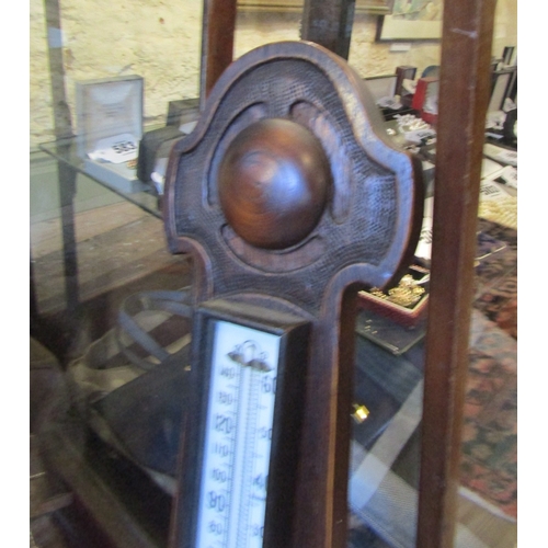 1154 - Edwardian Wall Barometer Carved Decoration Approximately 32 Inches High