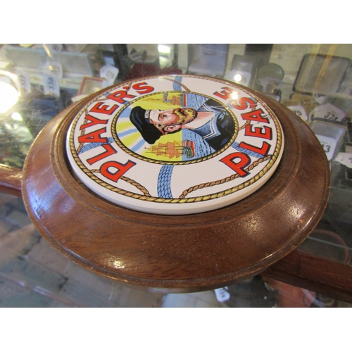 1155 - Player's Please Old Shop Advertising Sign Circular Form Porcelain Plaque Contained Within Mahogany F... 