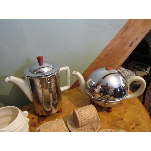 1163 - Art Deco Porcelain Chrome Plated Coffee Pot and Teapot with Other Various Vintage Porcelain Quantity... 