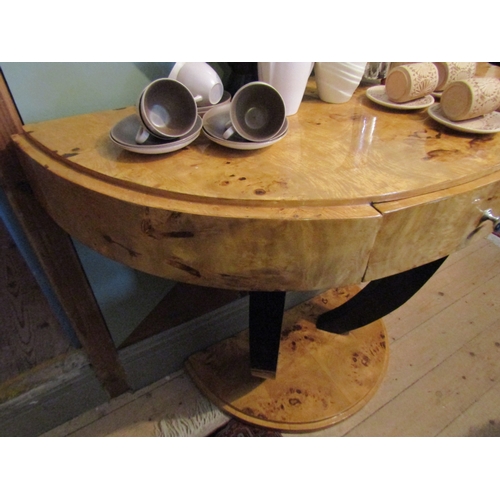 1164 - Art Deco Style Demi Lune Birdseye Maple Console Table Platform Base Approximately 40 Inches Wide x 3... 