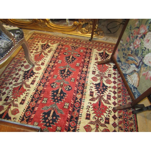 1168 - Persian Pure Wool Rug Pale Pink and Ochre Ground Approximately 8ft Long x 4ft 6 Inches Wide