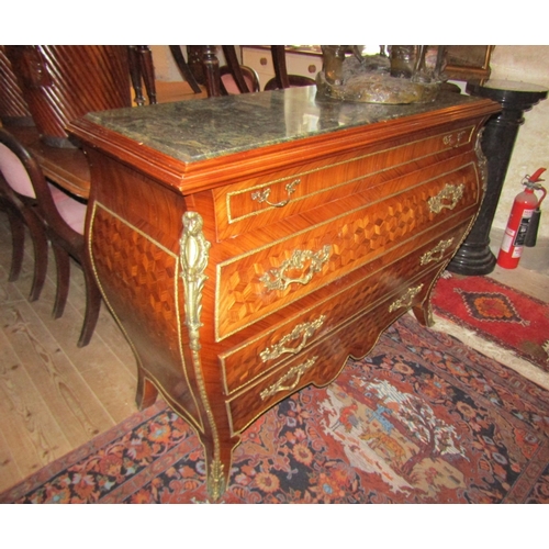 1171 - French Marble Top Marquetry Decorated Ormolu Mounted Chest of Four Long Drawers Attractively Detaile... 