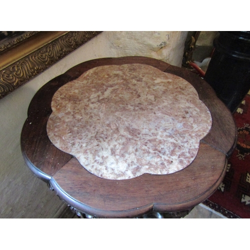 1178 - Antique Oriental Carved Hardwood Stand Inset Marble Top Approximately 14 Inches Wide x 32 Inches Hig... 