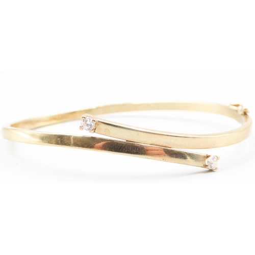 Twin Stone Gem set Wrap Around Form Bangle Bracelet Mounted in 9 Carat Yellow Gold Inner Width 6cm