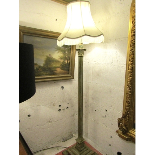 1185 - Edwardian Cast Brass Corinthian Column Standard Lamp with Shade Electrified Working Order