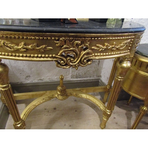 1187 - Marble Top Carved Giltwood Demi-Lune Console Table Further Carved Frieze Top Approximately 38 Inches... 