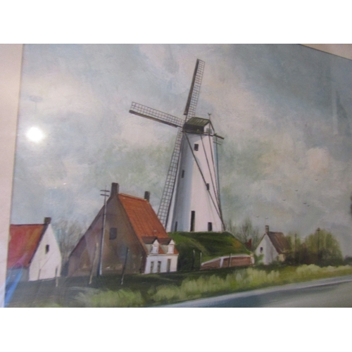 1190 - Continental School Oil on Canvas Laid on Board Windmill with Trees Beyond Signed Indistinctly Lower ... 