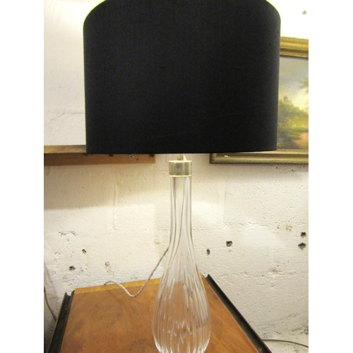 1194 - Tall Crystal Table Lamp Linen Clad Shade Electrified Working Order Approximately 30 Inches High