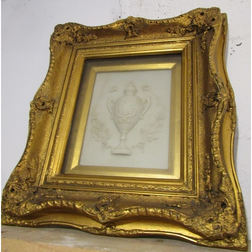 1195 - Gilded Swept Corner Framed Wall Plaque Depicting Classical Urn Framed Size Approximately 14 Inches H... 