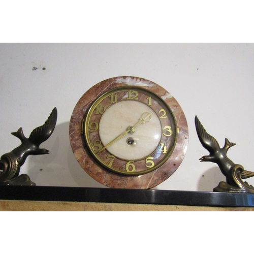 1196 - Art Deco Clock Suite Clock with Seabird Adornment and Two Other Side Appliques Three Pieces in Lot C... 