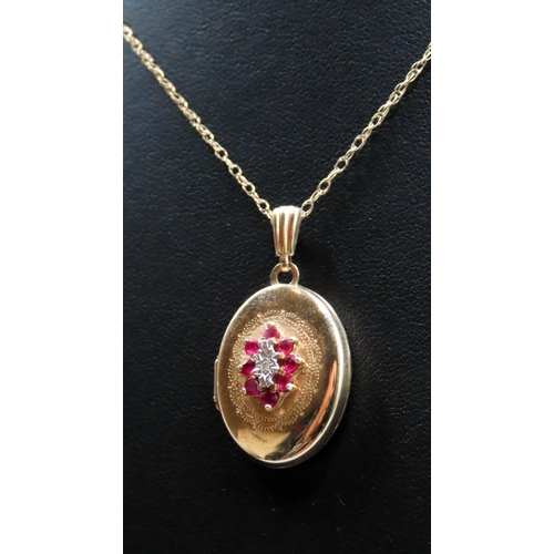 12 - Ruby and Diamond Set 9 Carat Yellow Gold Locket Pendant Finely Detailed 2cm High Set on 9 Carat Yell... 